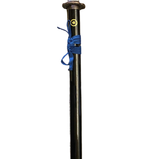 Sword with a white blade and black handle on a white background.