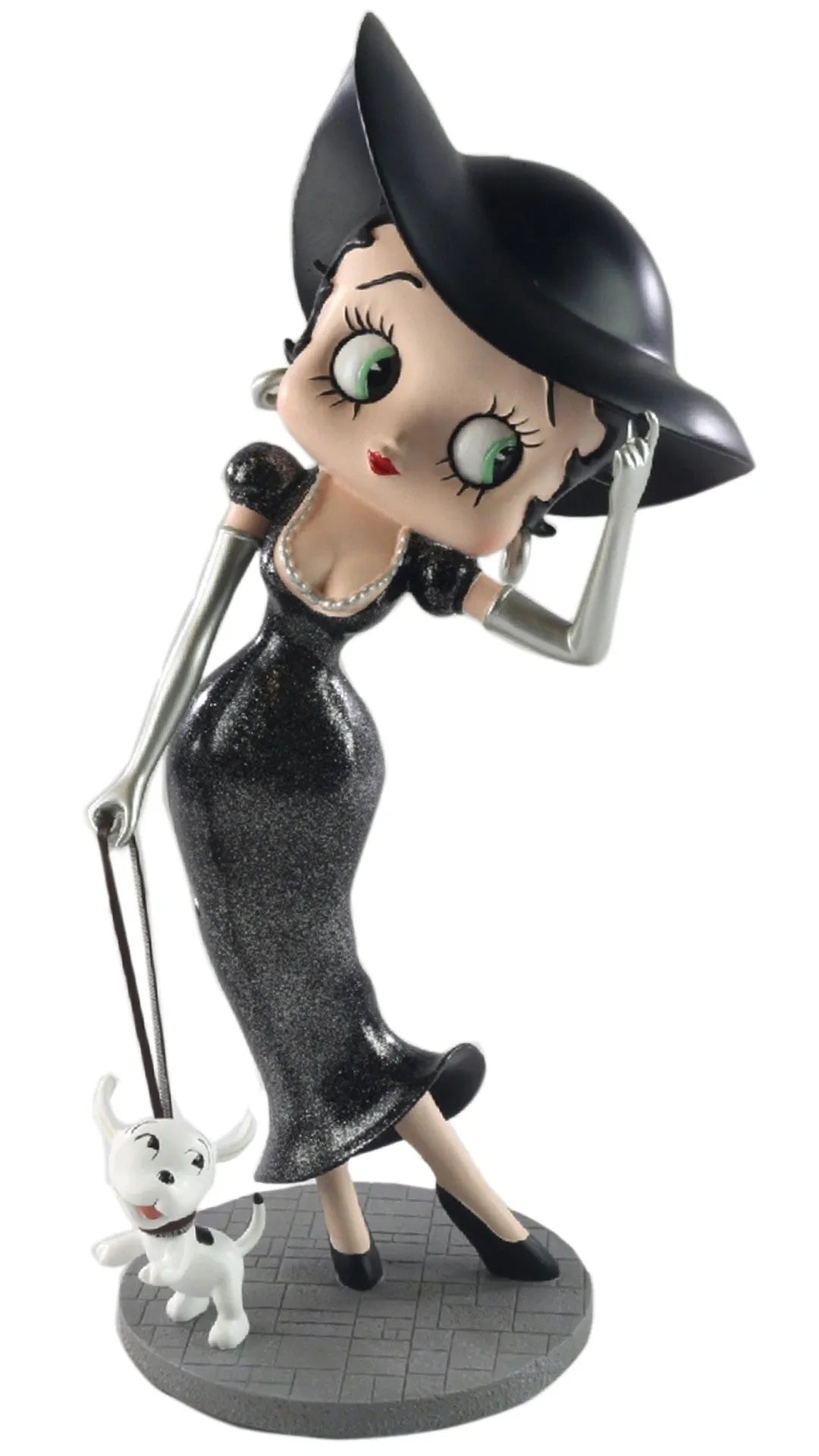 Betty Boop Figurine | Walking Pudgy Black Glitter Dress | Ancient Warrior Betty Boop Figurine | Walking Pudgy Black Glitter Dress | Ancient Warrior