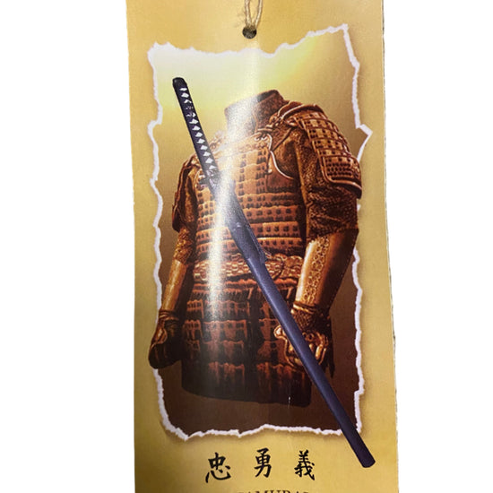 Samurai armor and sword on a yellow background with text