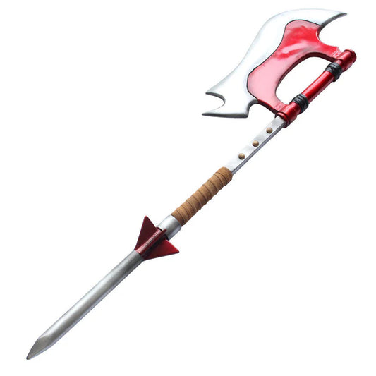 Decorative sword with red hilt and white blade on a white background