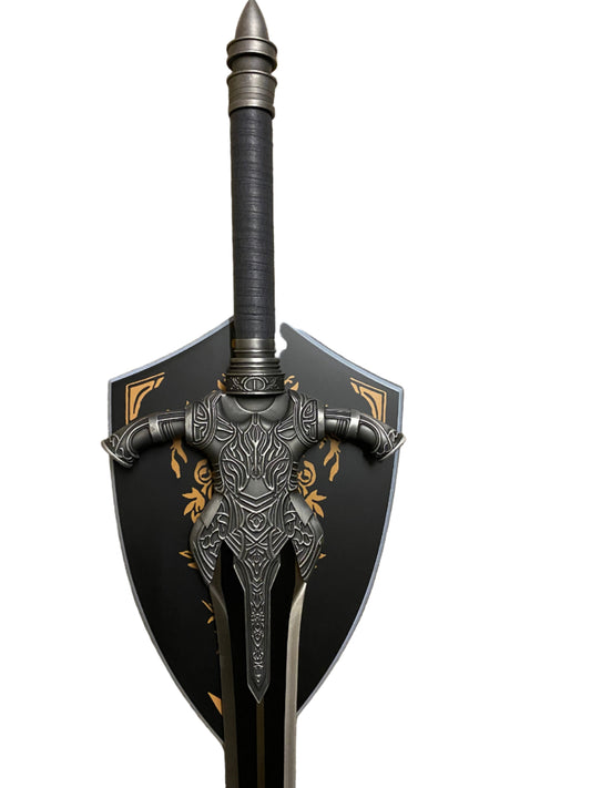 Decorative sword with intricate design on a white background