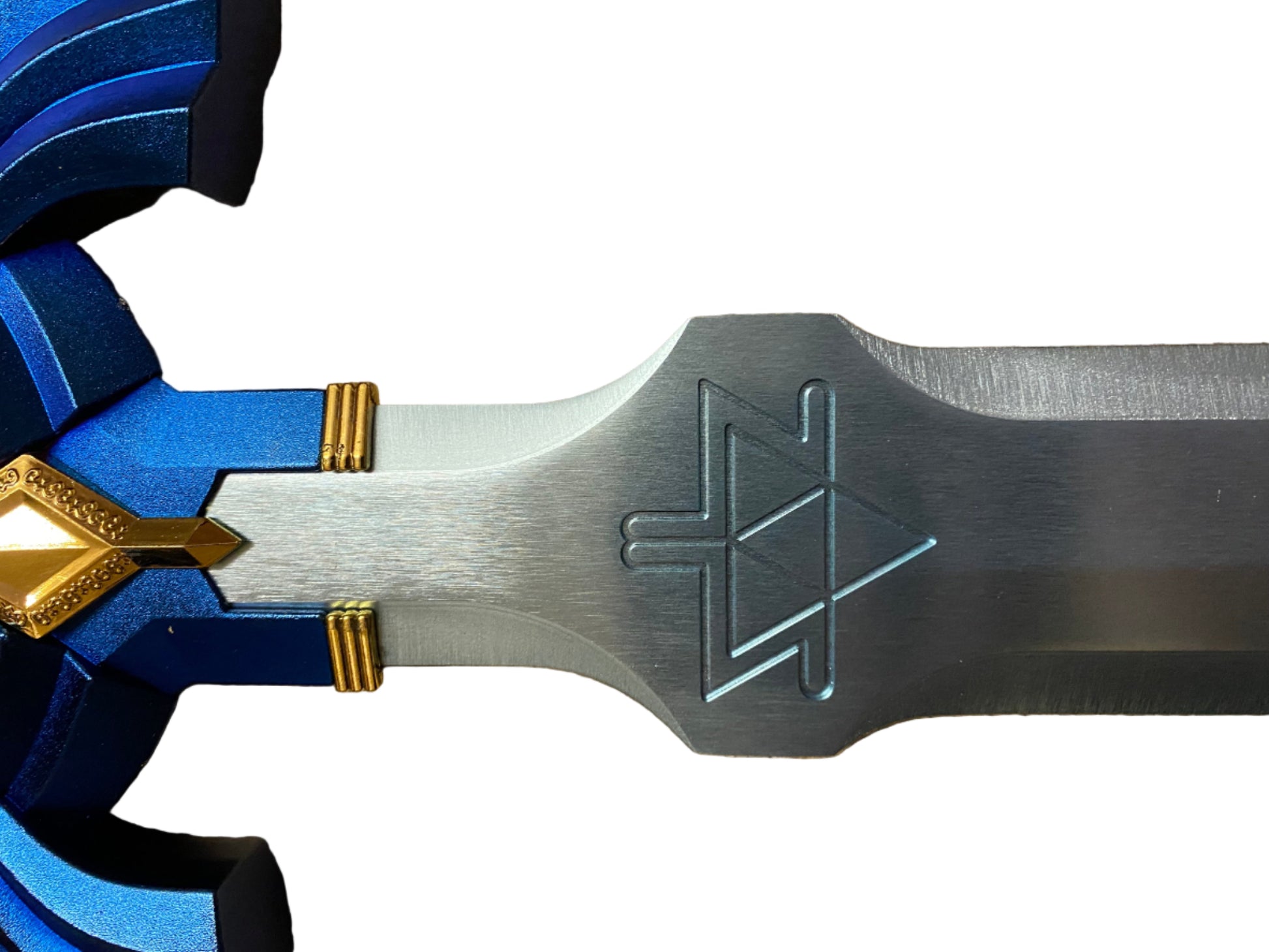Close-up of a sword with a blue sheath on a white background