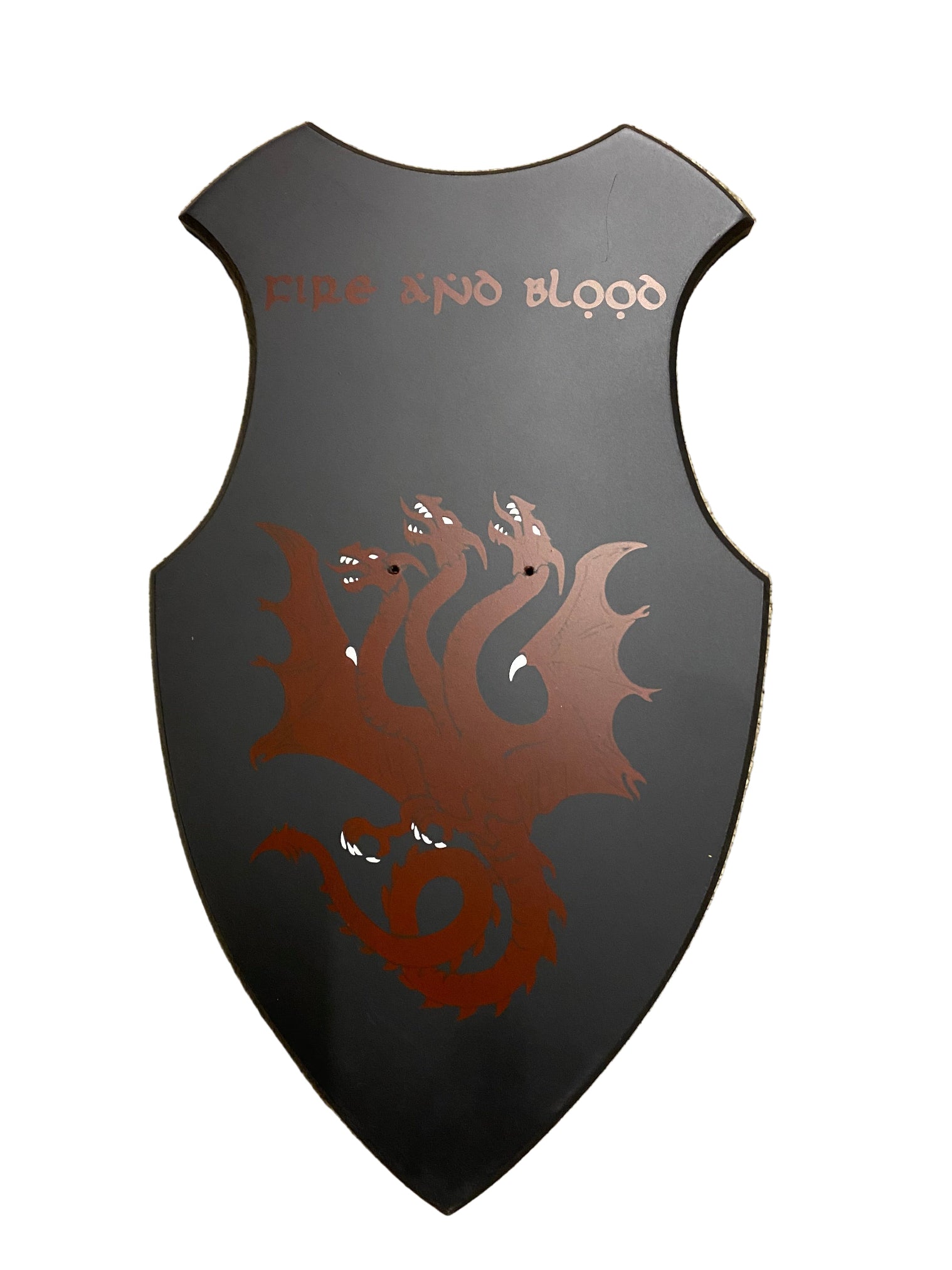 Decorative shield with a dragon design and 'Game of Thrones' branding on a beige surface