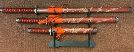 Red (Engraved) Dragon Samurai Set (AW736)