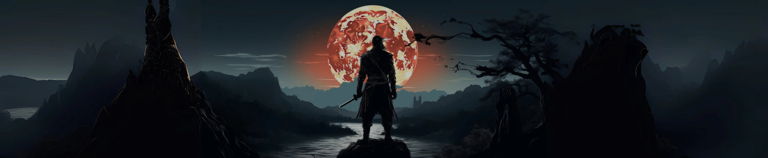 Anime Sword - Man holding a sword infront of red moon