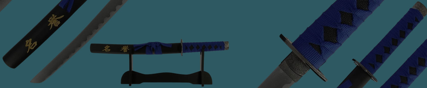 Tanto Blade - A Blue Tanto Blade in different shots on a dark blue background