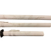Close-up of a white rifle stock with engraved designs on a white background