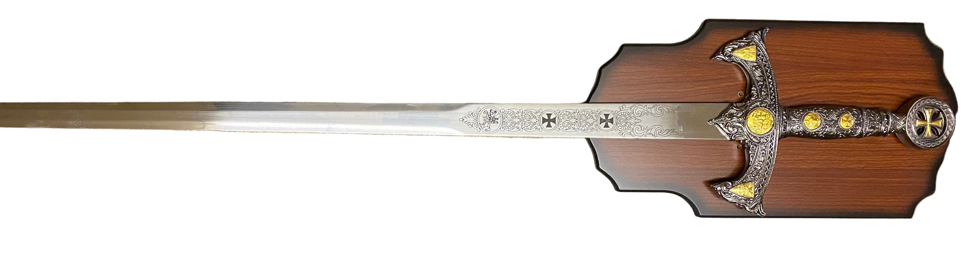 Decorative sword with a wooden sheath on a white background