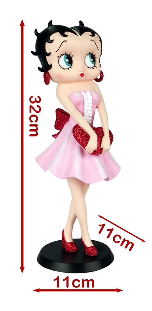 Betty Boop Figurine | Holding Red Heart | Pink Dress