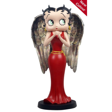 Betty Angel in Red Robe with Antique Gold Wings Figurine