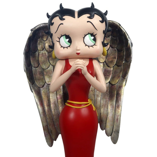 Betty Angel in Red Robe with Antique Gold Wings Figurine