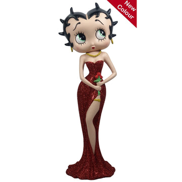 Betty Boop Holding Flowers Red Glitter Dress Figurine