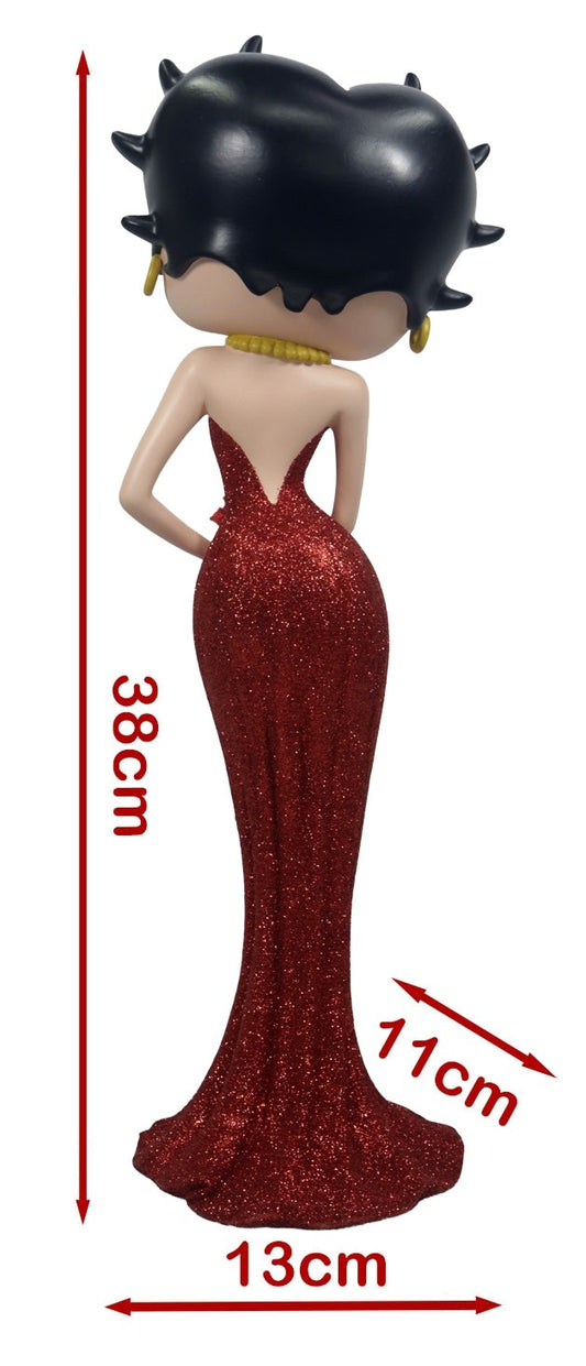 Betty Boop Holding Flowers Red Glitter Dress Figurine