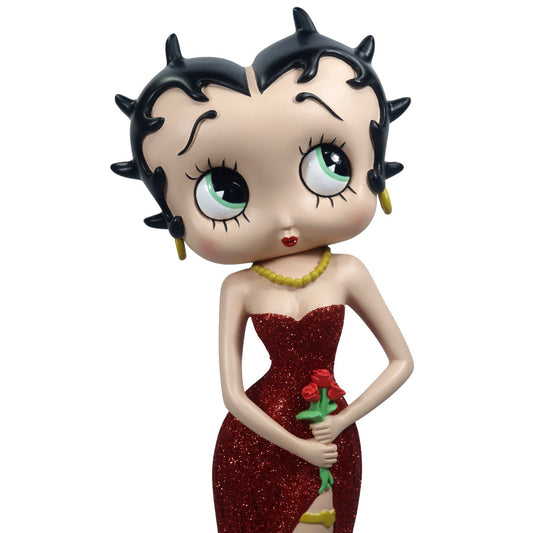 Betty Boop Holding Flowers Red Glitter Dress Figurine
