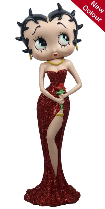 Betty Boop Holding Flowers Red Glitter Dress Figurine