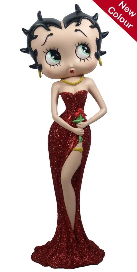 Betty Boop Holding Flowers Red Glitter Dress Figurine