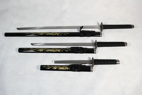 Golden Dragon Black Samurai Sword Set