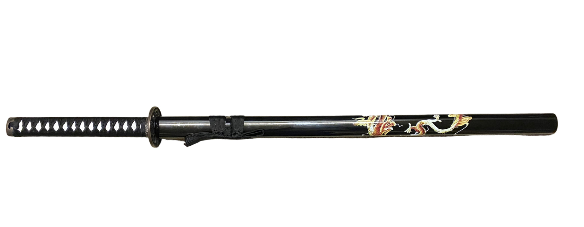 Black sword with decorative handle on a white background