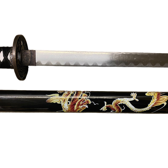 Sword with dragon design on a white background