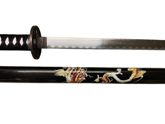 Sword with dragon design on a white background