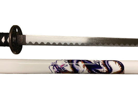 Sword with a decorative handle on a white background
