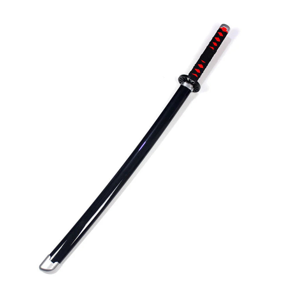 Black sword with red accents on a white background