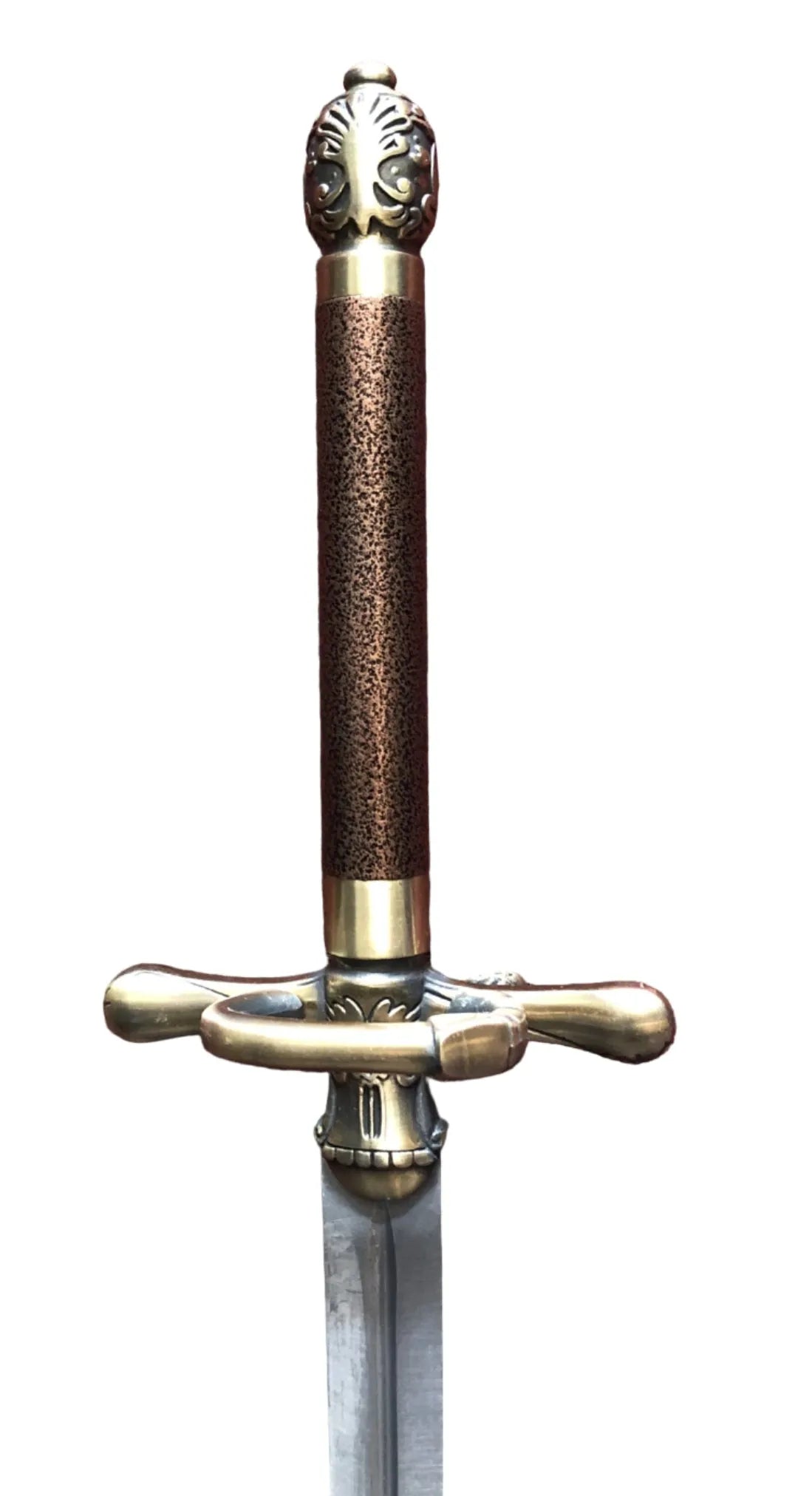 Decorative sword with a detailed hilt on a white background