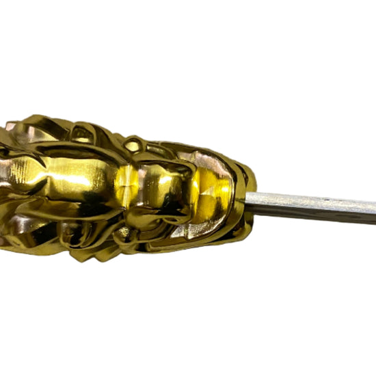 Sword with gold hilt and red sheath on a white background