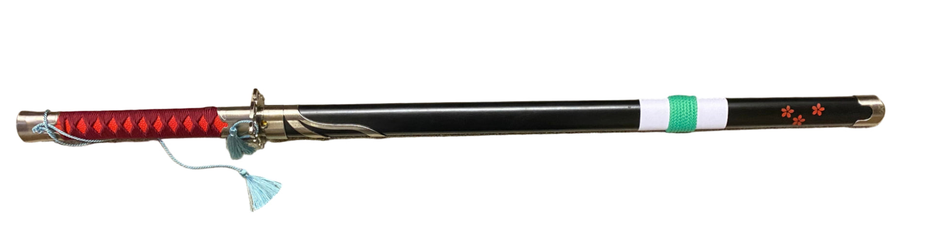 Sword with a red handle on a white background