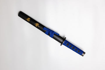 Sword with blue sheath and black blade on a white background