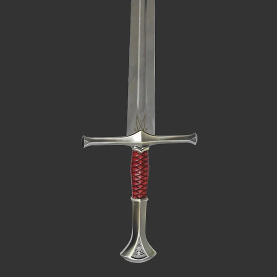 Sword with red hilt on a white background