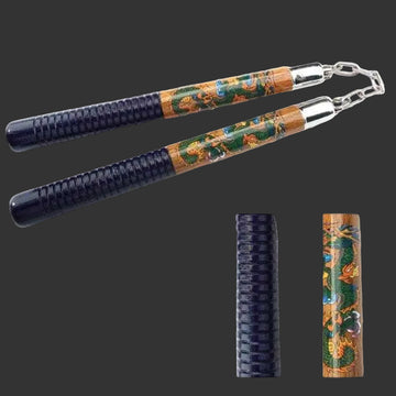 Black and Wood Dragon Nunchucks