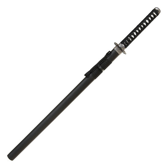 Black sword with decorative handle on a white background