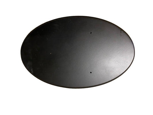 Round black metal object on a white background