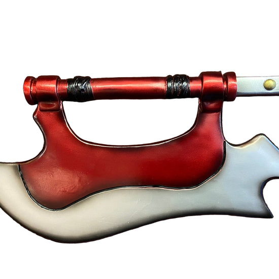 Red and white axe on a white background