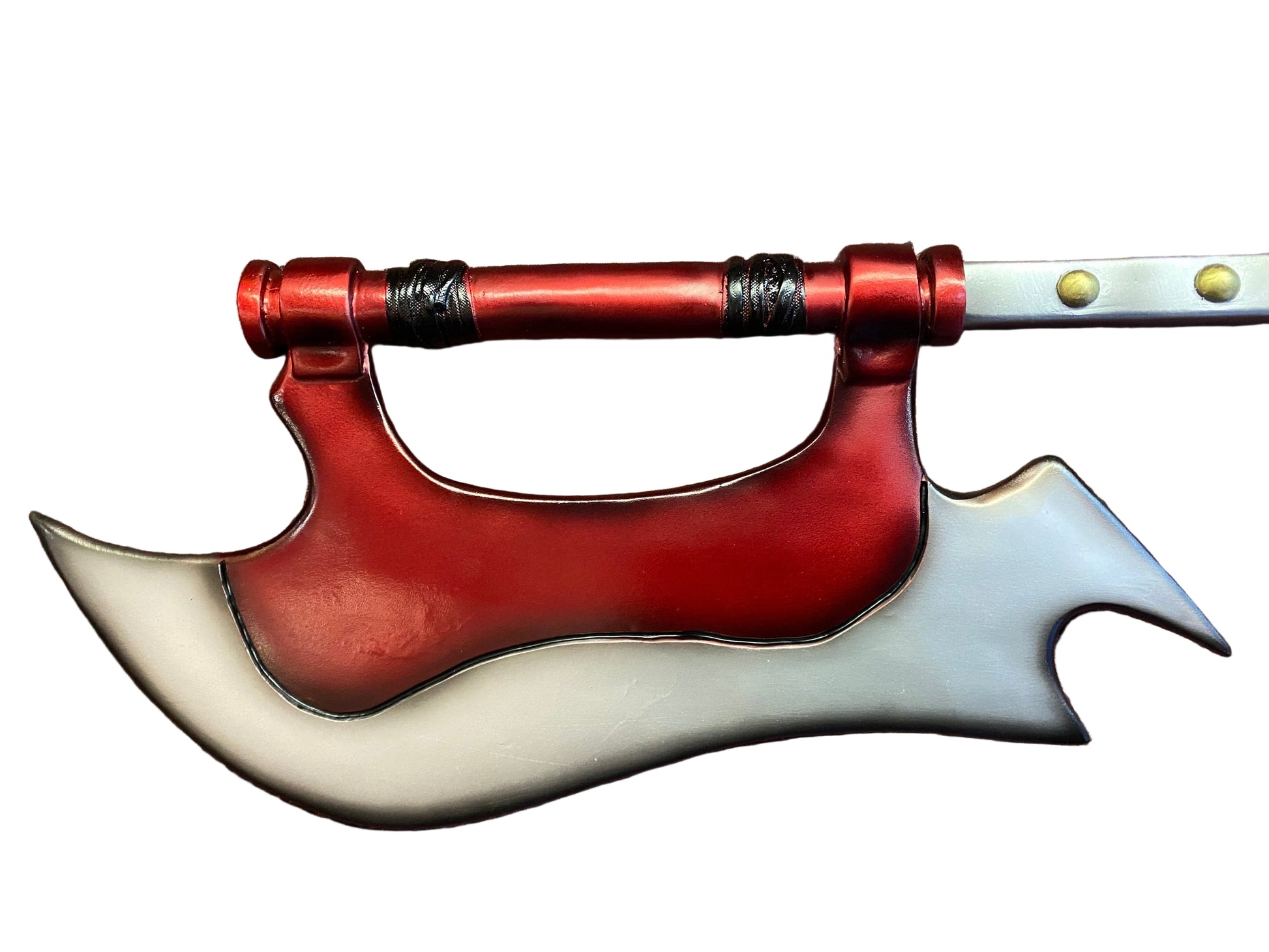 Red and white axe on a white background