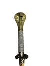 Decorative dagger handle with snake design on a white background