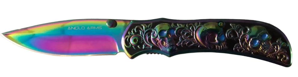 Rainbow Skull Lock Knife