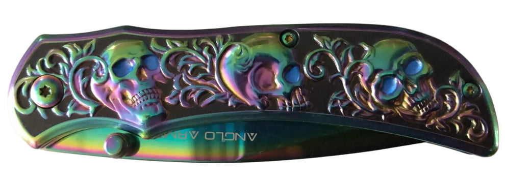 Rainbow Skull Lock Knife