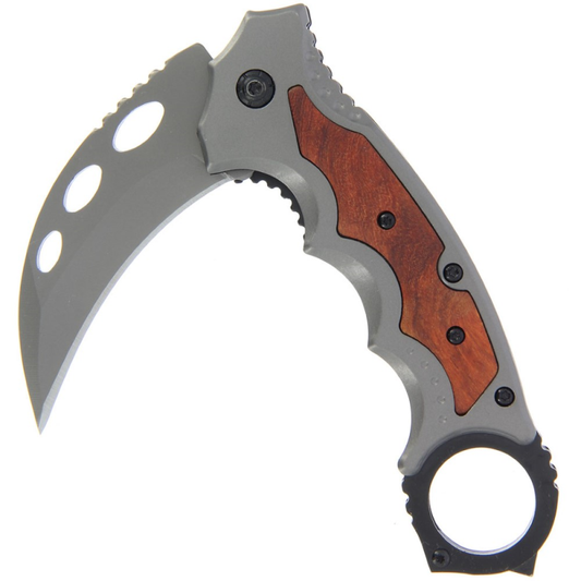 Grey Stainless Linerlock Karambit Lock Knife