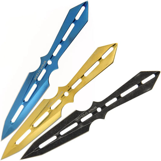 Set of 3  Black Blue Gold Throwing Knives