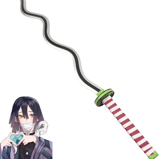 Anime character holding a weapon with a striped handle on a white background
