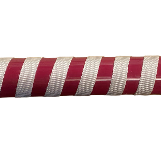 Close-up of a striped handle with green accents on a white background