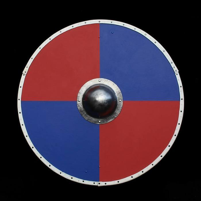 Red and Blue Solid Wood Viking Round Shield – Ancient Warrior
