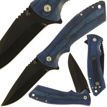 Blue Pakkawood Handle Lock Knife