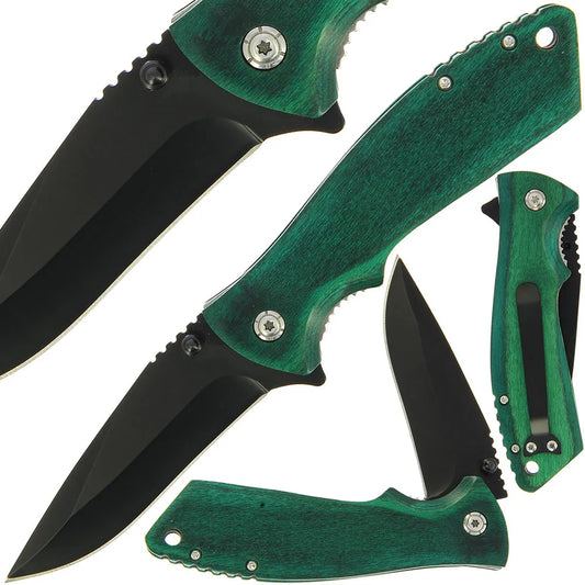 Green Pakkawood Handle Lock Knife