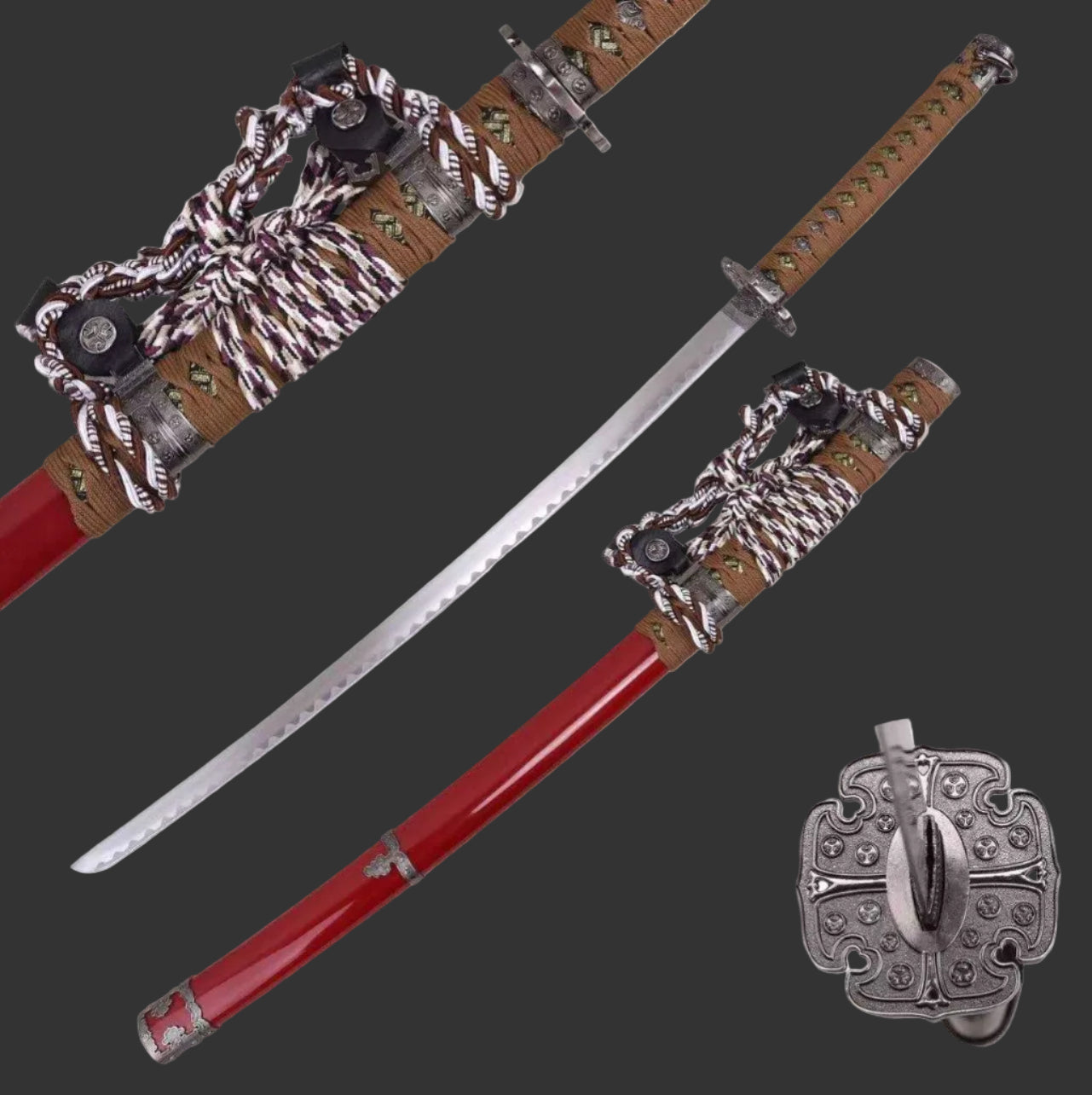 Red sword with decorative sheath on a white background