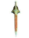Decorative sword with ornate handle on a textured surface