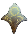 Wooden plaque with engraved text on a textured surface