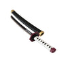 Sword with black sheath and white blade featuring black patterns on a white background